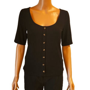 𝅺H&M black Button-down T-shirt (code-P0058)